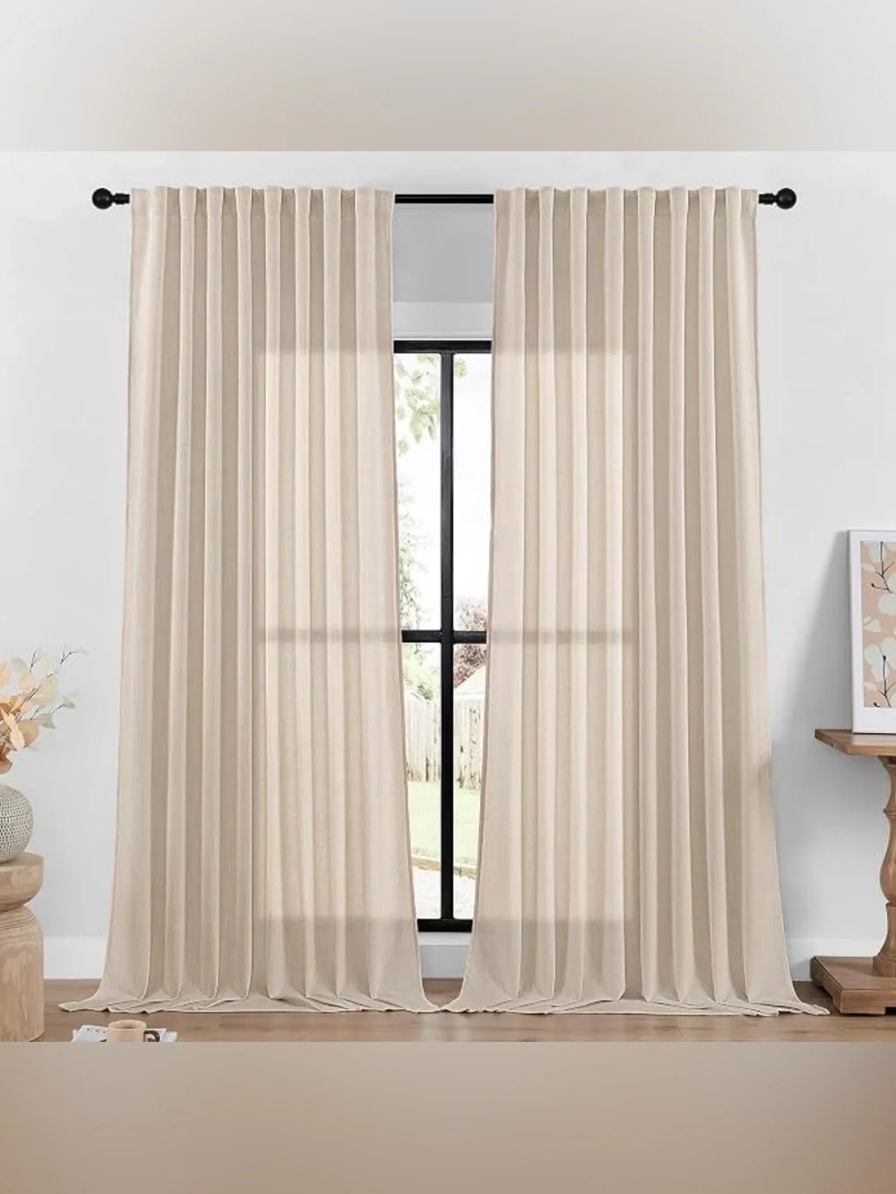 Beige 98” L x 54” W Curtains Drapes 2 Panel Set Semi Sheer NWOT